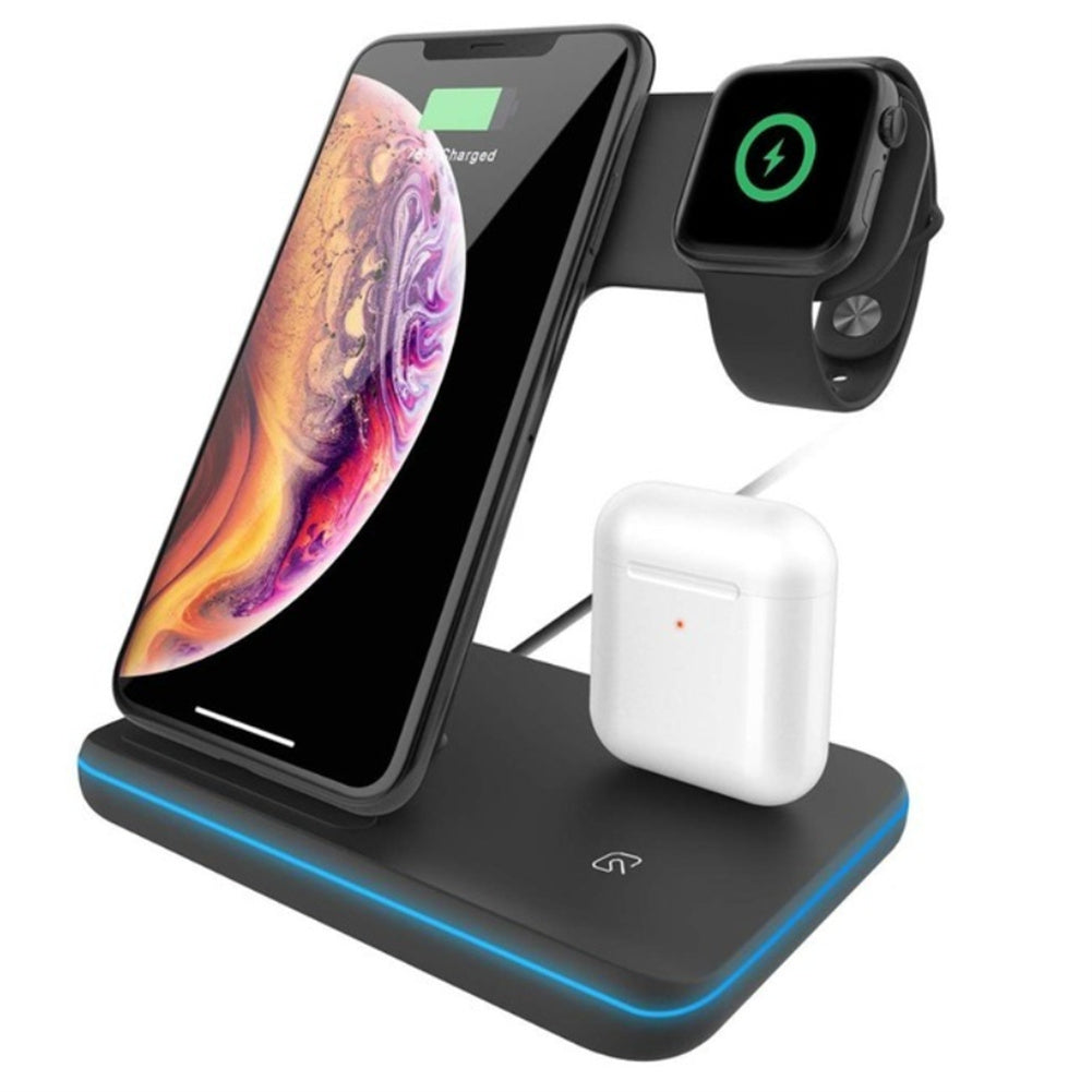 15w Vertical Multi-functional 3-in-1 Wireless Charger Fast Charging Station For Watch Mobile Phone Headset White