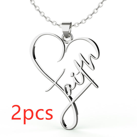 Faith Heart Necklace - Color: Silver, quantity: 2PCS