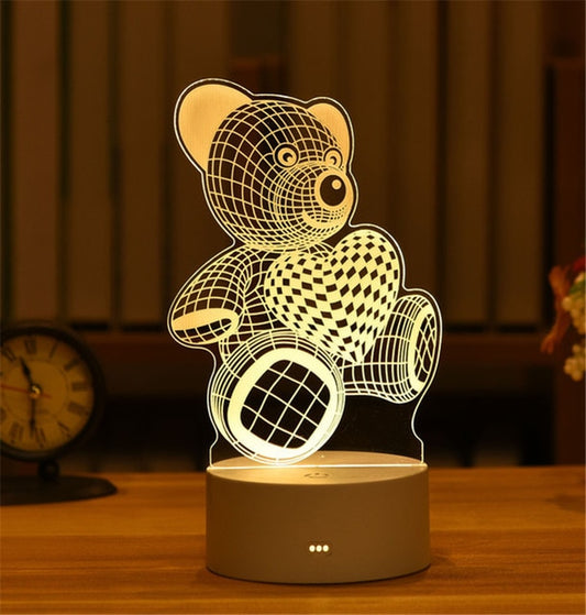 3D LED Bear Heart Night Light Gift
