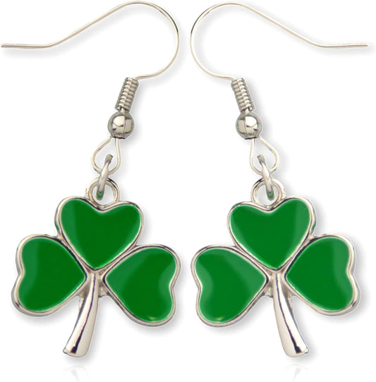 Girls St. Patrick's Silver Shamrock Dangle Earrings