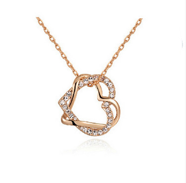 Yiwu Fashion Jewelry Factory Jewelry Customized Double Diamond Heart Necklace Earring Set - Color: A Golde