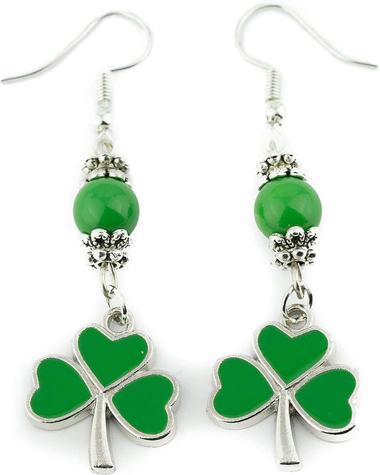Girls St. Patrick's Day 4-Leaf Clover Dangle Earrings