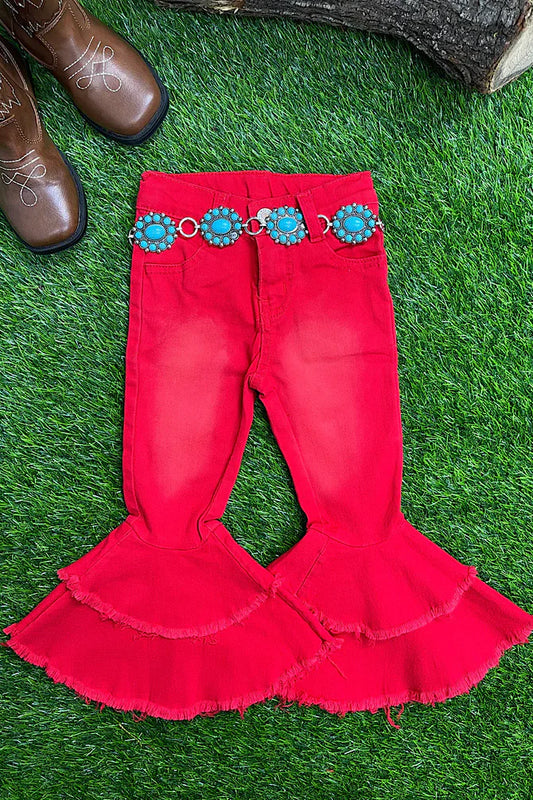 Girls Red Double Layer Bell Pants