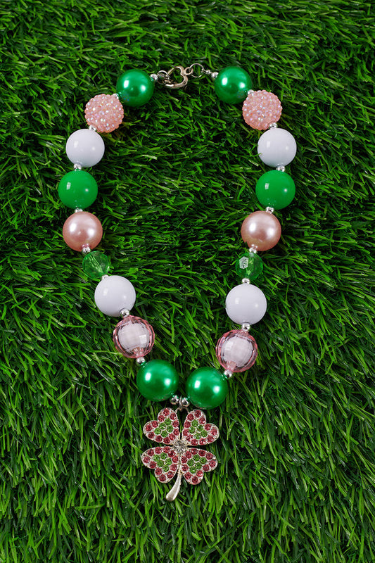 Girls St. Patrick's Pink Green & White Necklace