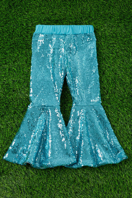 TURQUOISE SEQUINS BELL BOTTOMS. PNG25153008-AMY