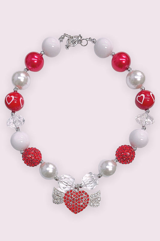 Girls Red & White Heart Necklace